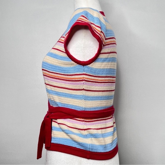 Tularosa Striped Wrap Sweater Size Medium Short Sleeve Athletic Preppy Summer - Picture 3 of 8